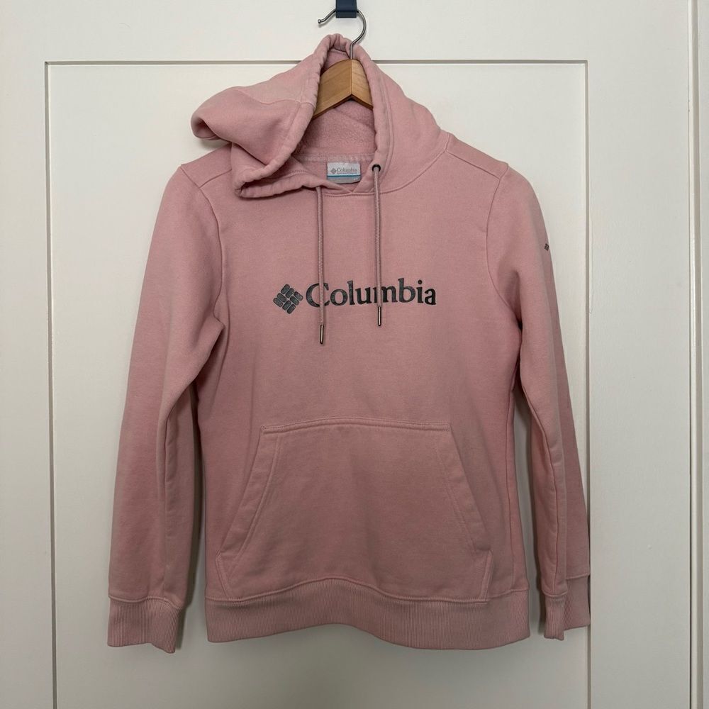Columbia Sweatshirt Hoodie Womens Size XS Pink Drawstring Logo Outdoor Walking